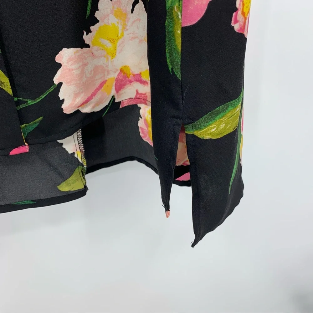Adrianna Papell Dress NWT Floral Print Sleeveless Black Pink Shirtdress Size 2 - Picture 6 of 10